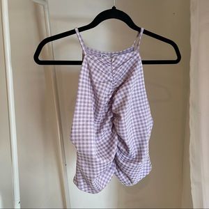NWT Zara Lilac Gingham Ruched Crop Top Size Large